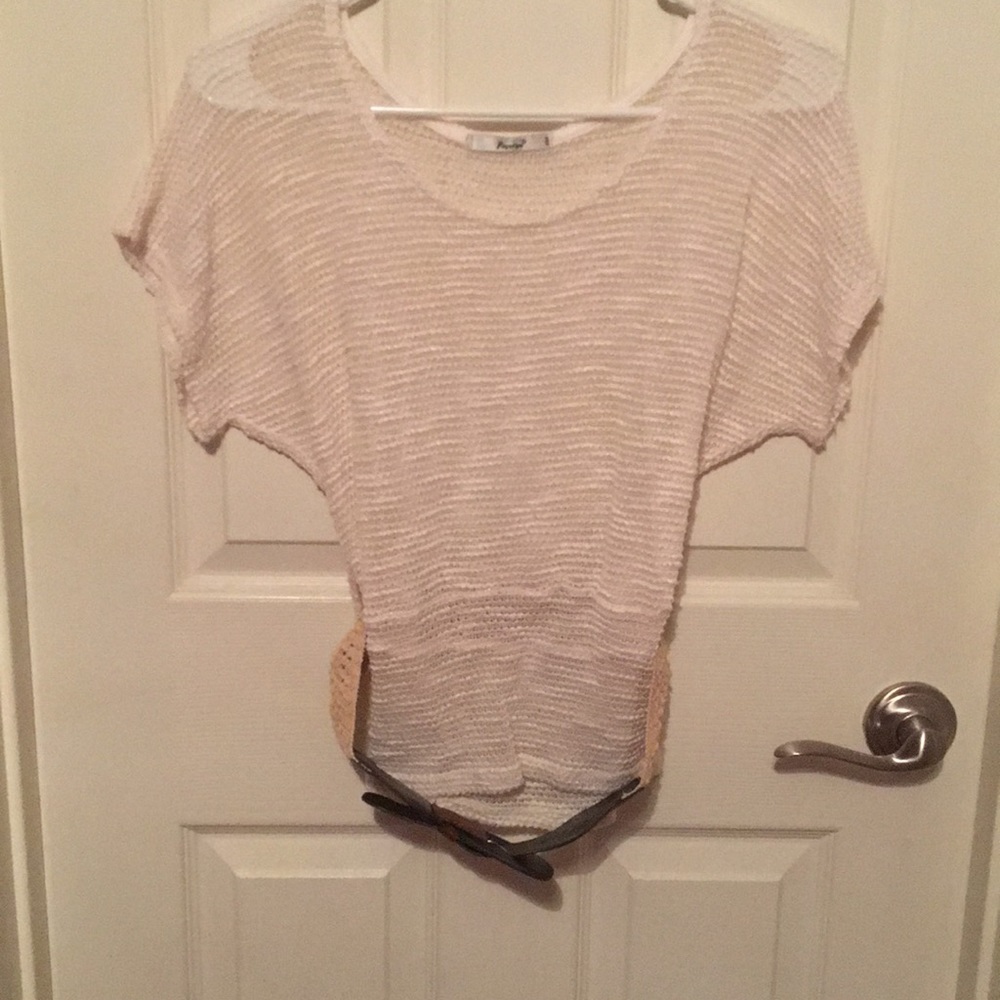 White Cream Knitted Blouse with Belt